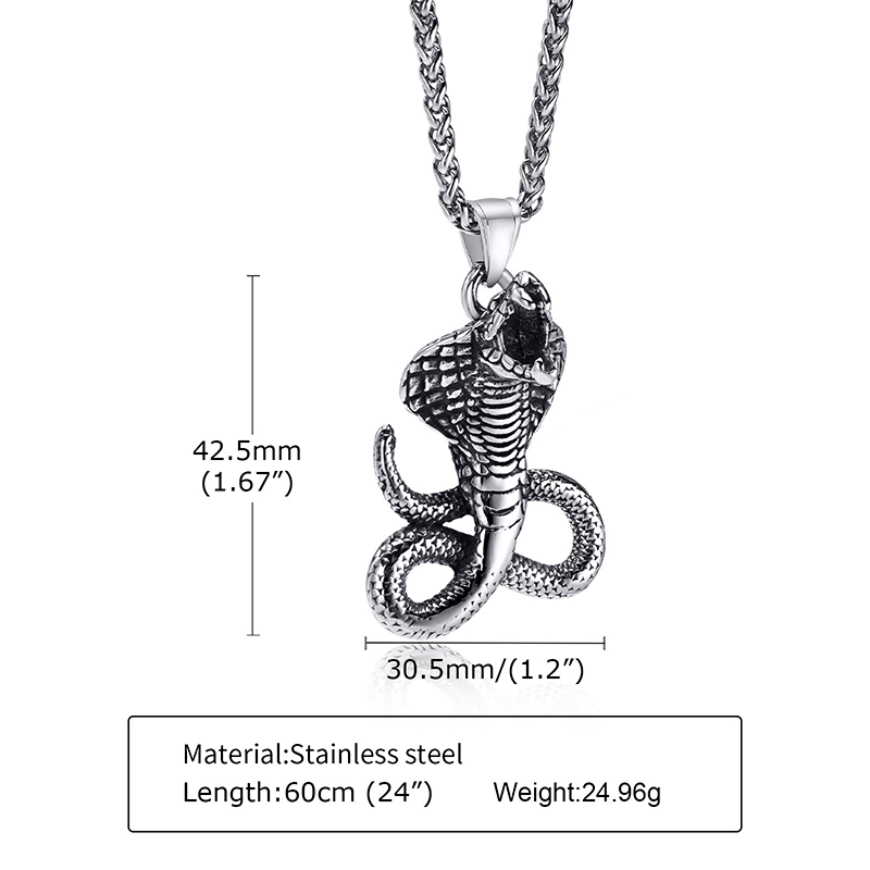 Готическое ожерелье с подвеской в виде кобры из нержавеющей стали, Древний Египет, защита от сглаза, символ 3 мм, 24 дюйма, серебро1676018
