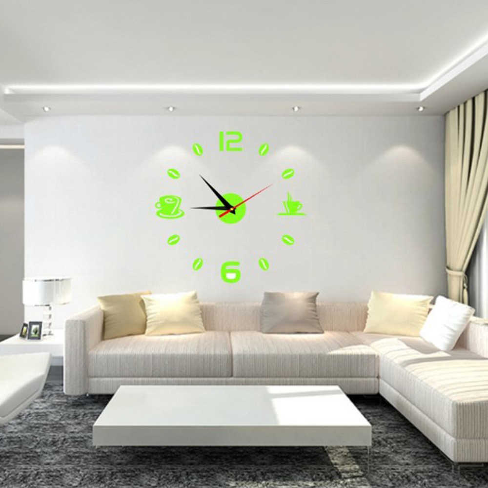 3D Wall Clock European Acrylic Wall Sticker Home Decoration Office Living Room Quartz Needle Coffee Cups Kitchen Wall Art Decor 3