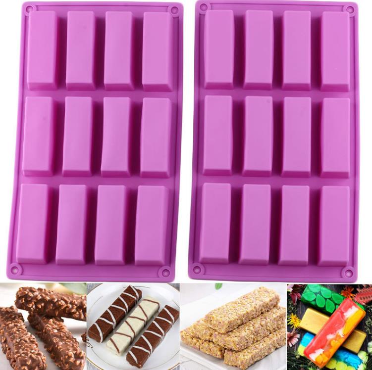 12 Cavity Silicone Rectangle Mould Protein Bars mold Energy Bars Maker for Caramel Bread Loaf Muffin Brownie Cornbread Cheesecake Pudding Soap Butter Molds SN4454