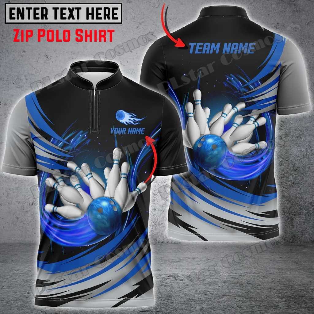 Tornado Bowling en Pins Aangepaste naam 3D-geprint herenpoloshirt met rits Zomer streetwear Unisex Casual poloshirt met rits WK120 HKD230825