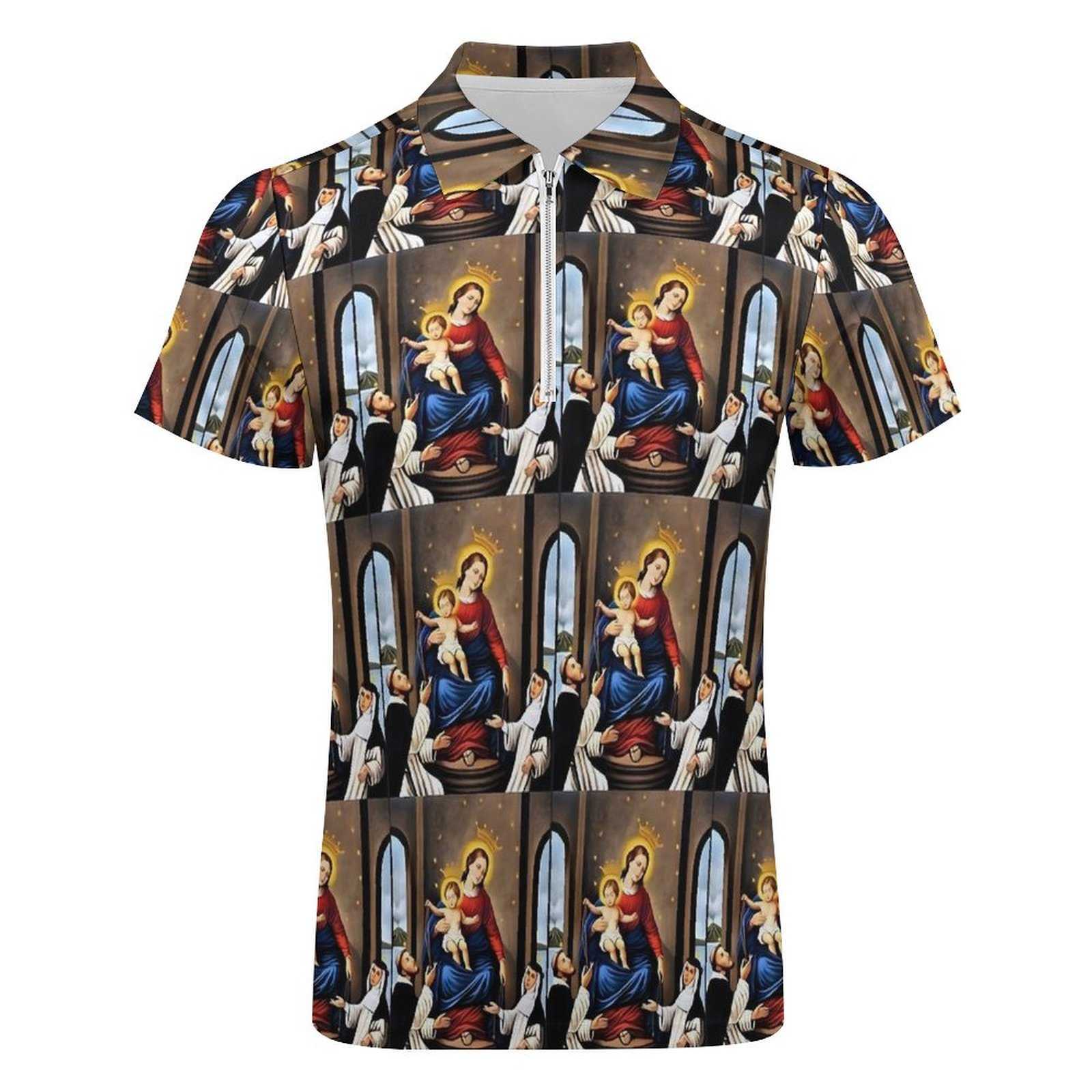 Virgin Mary Casual Polo Shirt Our Lady of The Rosary T-Shirts Men Short Sleeve Print Shirt Day Street Style Oversized Tops Gift HKD230825