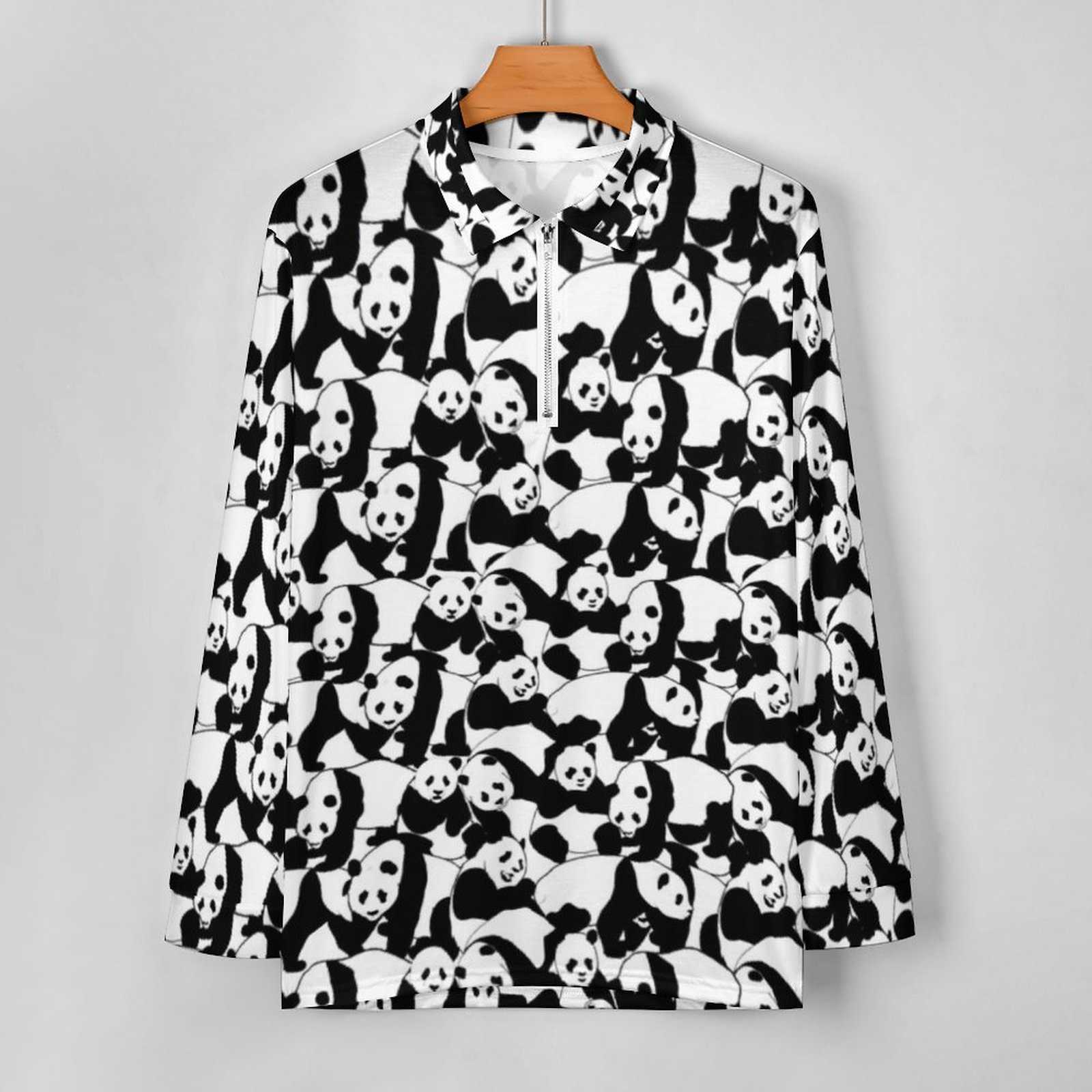 Panda chinois T-shirts décontractés polos noir et blanc chemise à la mode pour hommes printemps vêtements de conception à manches longues grande taille HKD230825