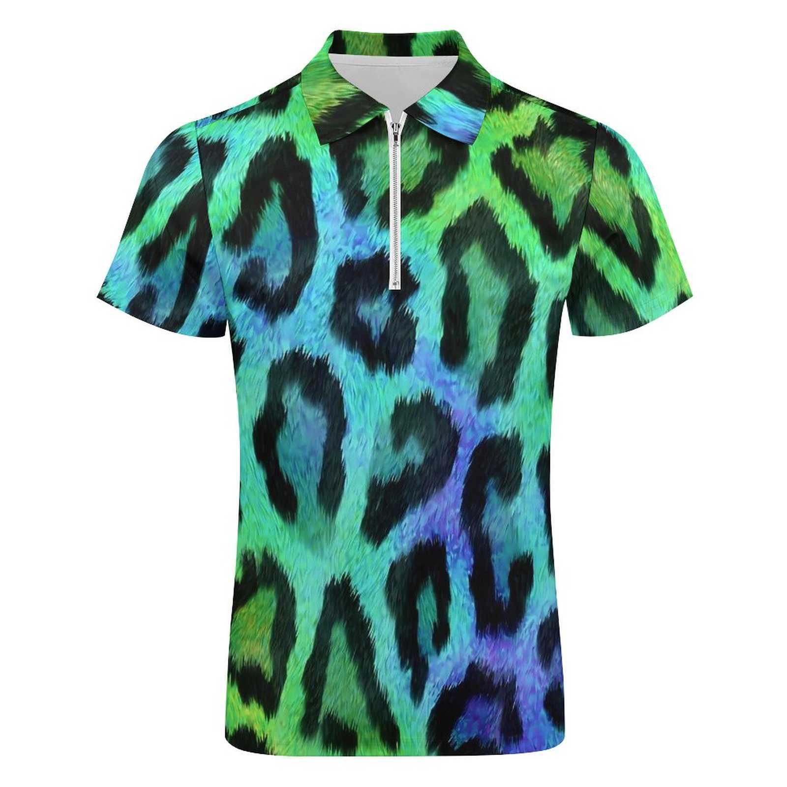 Two Tone Casual Polo Shirts Leopard Print T-Shirts Man Short-Sleeved Custom Shirt Beach Y2K Oversized Clothing Gift Idea HKD230825