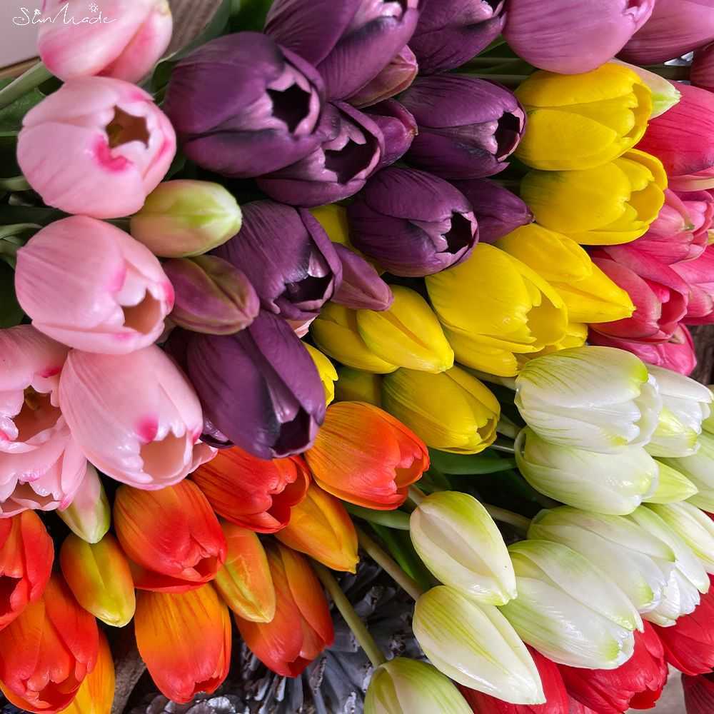 SunMade 5 piècesBouquet de tulipes de luxe vraie touche fleurs artificielles décoration de mariage à la maison Bouquet de main de mariée tulipes haut de gamme HKD230825 HKD230825