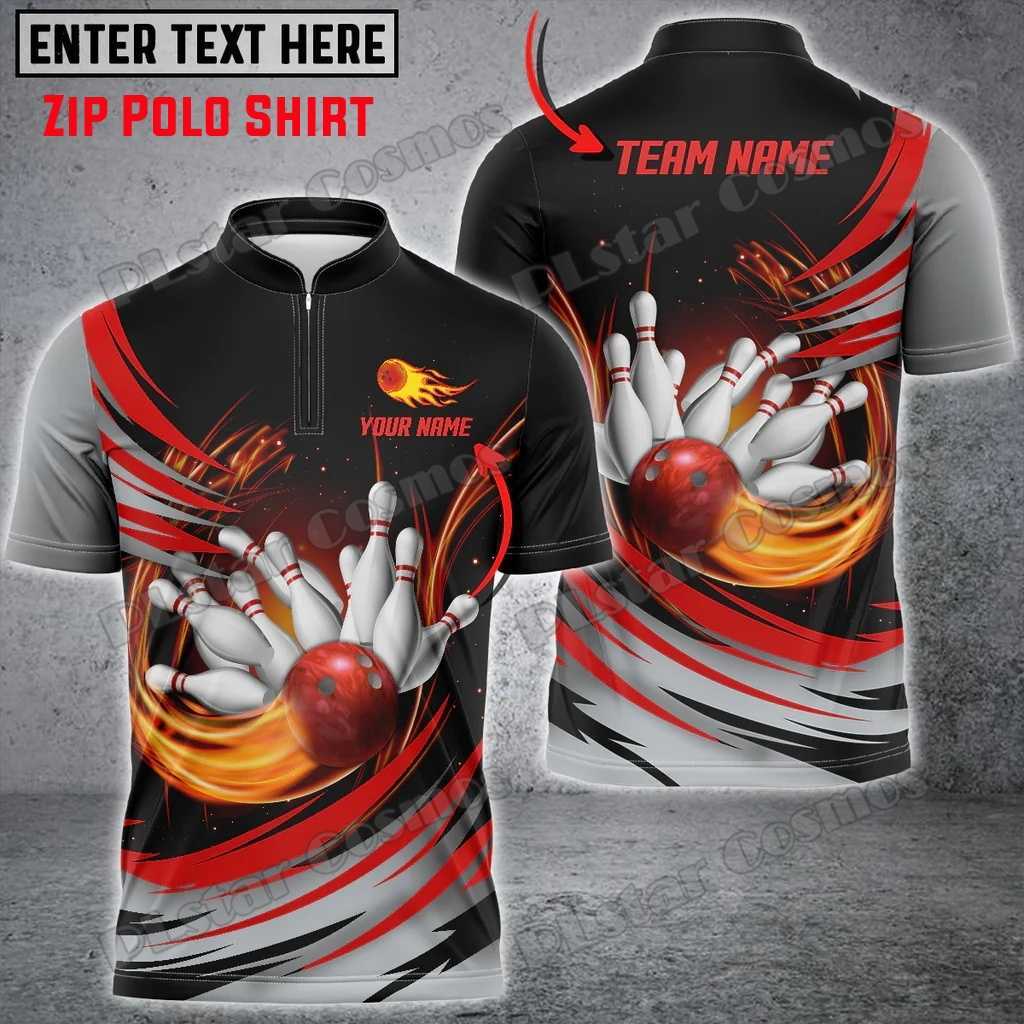 Tornado Bowling en Pins Aangepaste naam 3D-geprint herenpoloshirt met rits Zomer streetwear Unisex Casual poloshirt met rits WK120 HKD230825