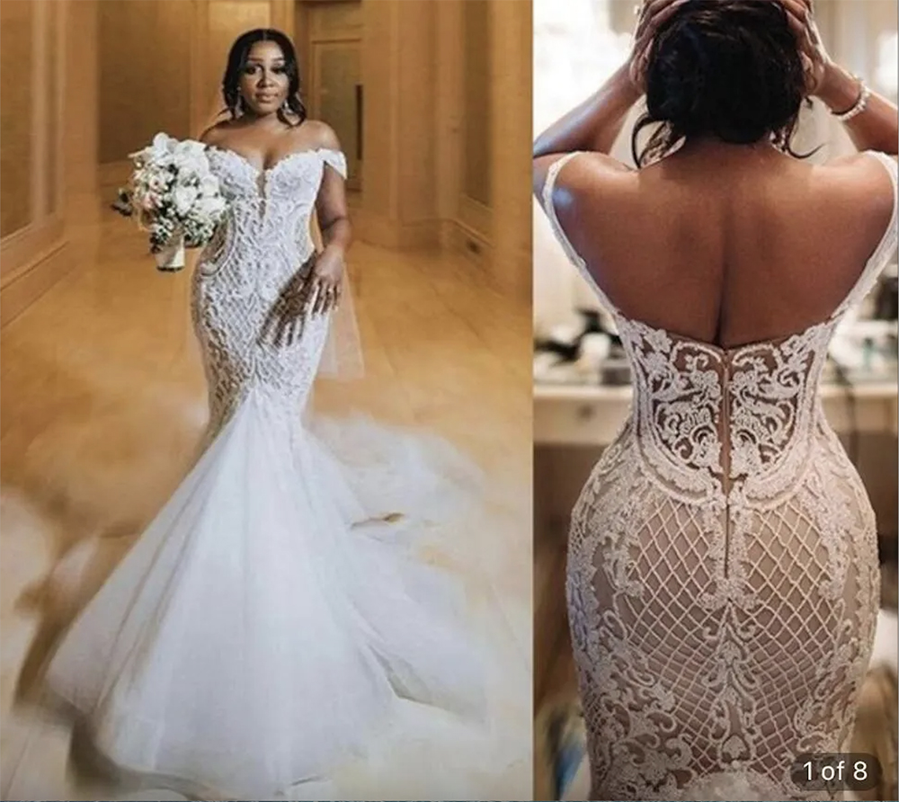 Abiti da sposa sexy a sirena con spalle scoperte 2023 Arabo Aso Ebi Abiti da sposa senza schienale in pizzo Corte dei treni Abiti da sposa Plus