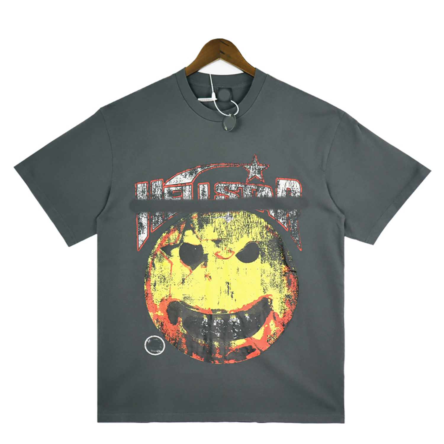 Camiseta vintage masculina designer roupas Hellstar Skull smiley print, lavagem, mangas curtas velhas