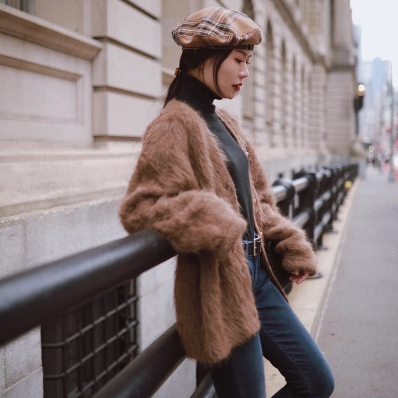 Toteme maglione peluche cardigan da donna a maniche lunghe vestibilità ampia maglione con scollo a V giacca morbida glutinosa stile autunnale e invernale