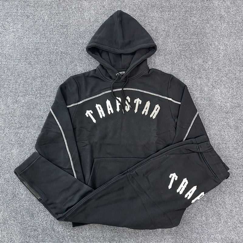 Heren sweatshirt met capuchon Trapstar Split Arch Hoodie trainingspak - Zwart Dames hardloopfitnesskleding Winterhoodies