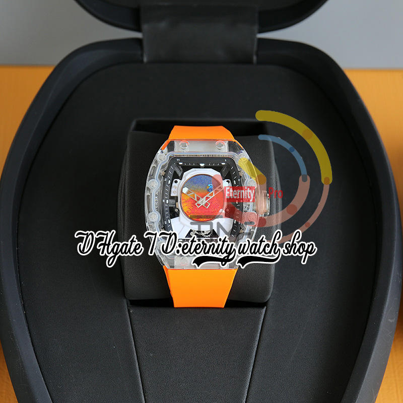 RRF 52-05 Última versión Japón Miyota NH Reloj automático para hombre Caja transparente de cristal Mars Valles Marineris Dial Correa de caucho naranja Relojes de pulsera deportivos eternidad