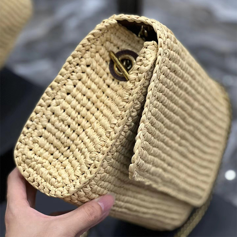 High Quality YLS designer bags lafite straw bag baguette bag luxury handbag shoulder bag chain crossbody lady small totes envelope bag Grass Weaving Beach Travel