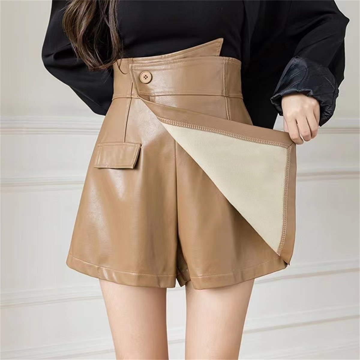 Designer casual pu läder klänningar shorts kjolar kvinnor elegant ett stycke set kvinnlig kvinnors sexiga klubbfest kjol kvinnlig