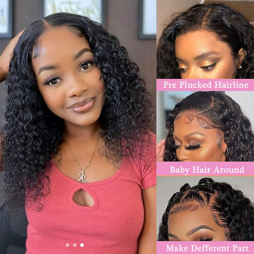 13x4 Short Bob Curly Lace Front Human Hair Wigs Deep Curly Lace Frontal Wigs for Black Women 180% Density Brazilian Human Hair