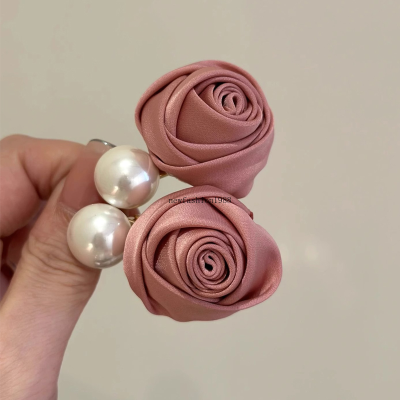 Słodka perła róża kwiat barrettes klips do włosów dla kobiet dziewczęta do włosów na czoło grzywki
