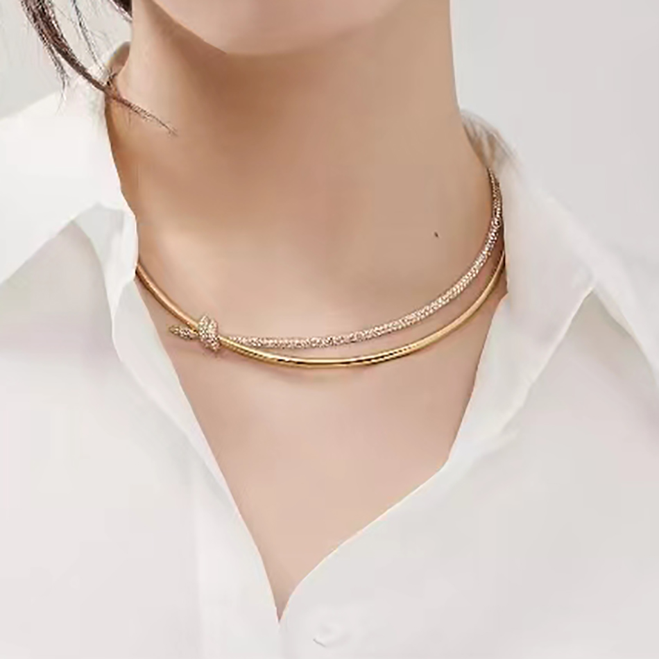 Luxury diamond necklace designer necklaces for woman T choker necklace women designer twine gold-plating brand jewelry Christmas Valentine's Day Gift 