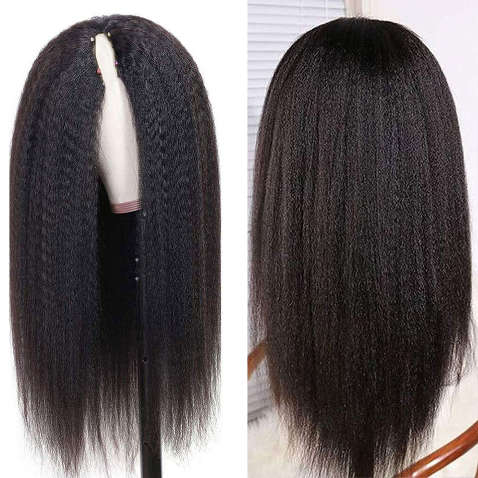 Kinky Straight U V Part Wig Human Hair No Leave Out Glueless U Part Brazilian Yaki Straight Human Hair Wigs for Women Virgin