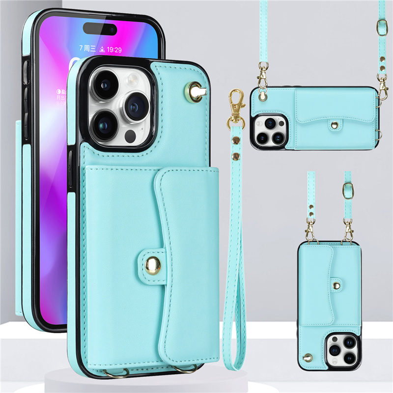 حزام الكتف Folio Phone Case for iPhone 15 14 13 12 11 Pro Max Samsung Galaxy S23 Ultra S22 A54 A73 A53 5G A52 A14 A13 Wristband Slots Slots Slots Weallet