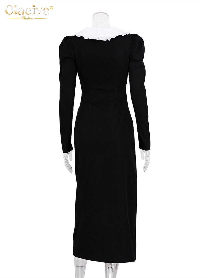 Robes décontractées de base Clacive Bodycon Black Patch Costume de travail élégant à volants à manches longues bureau robe midi mode couture ultra fine vêtements pour femmes T230825