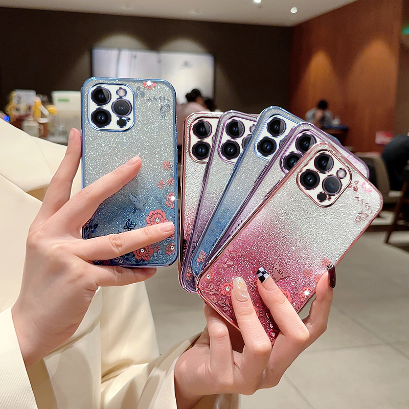 Bling Diamond Flower 6D Chromed Soft TPU Cases For Iphone 14 Plus Pro Max 13 12 11 X XS XR 8 7 Butterfly Luxury Glitter Sparkle Fashion Soft Silicone Mobile Back Cover Skin