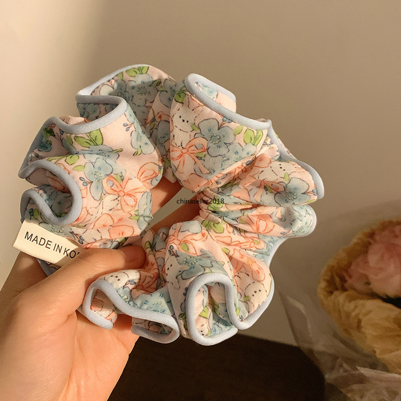 Romântico impresso padrão flor scrunchies coreano oversize rabo de cavalo titular borracha elástica faixas de cabelo acessórios para o cabelo headwear