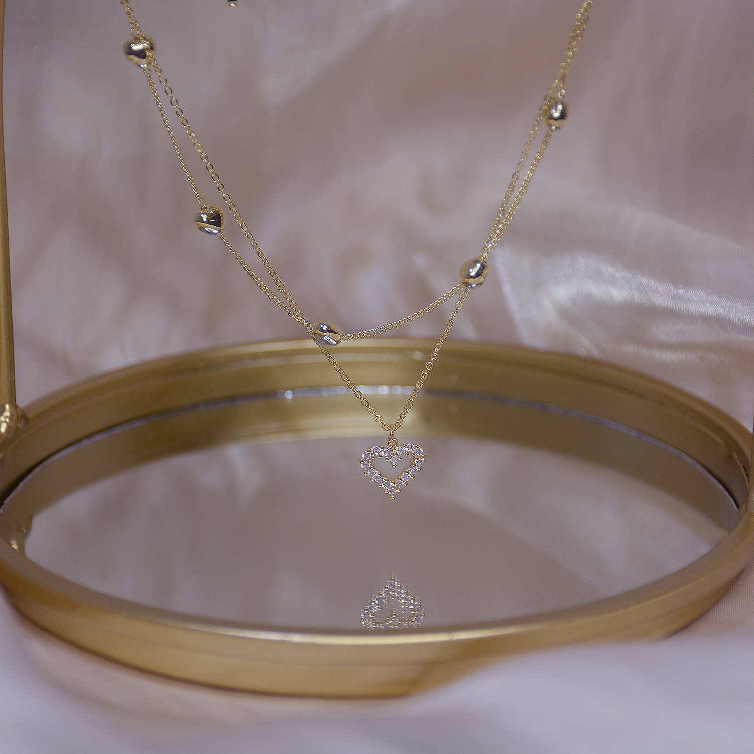 Мода Новый золотой Цвет Двойной слой сердечный ожерелье для женщин Ключица Элегантное очарование свадебной кулон