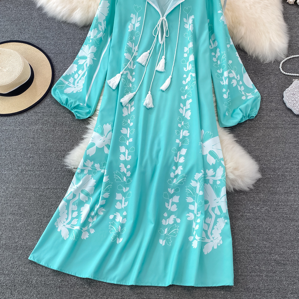 Vestidos casuais básicos elegante estilo doce feminino agradável vestido foreve bordado impressão contraste cor borlas vestidos bandagem primavera verão novo 2024