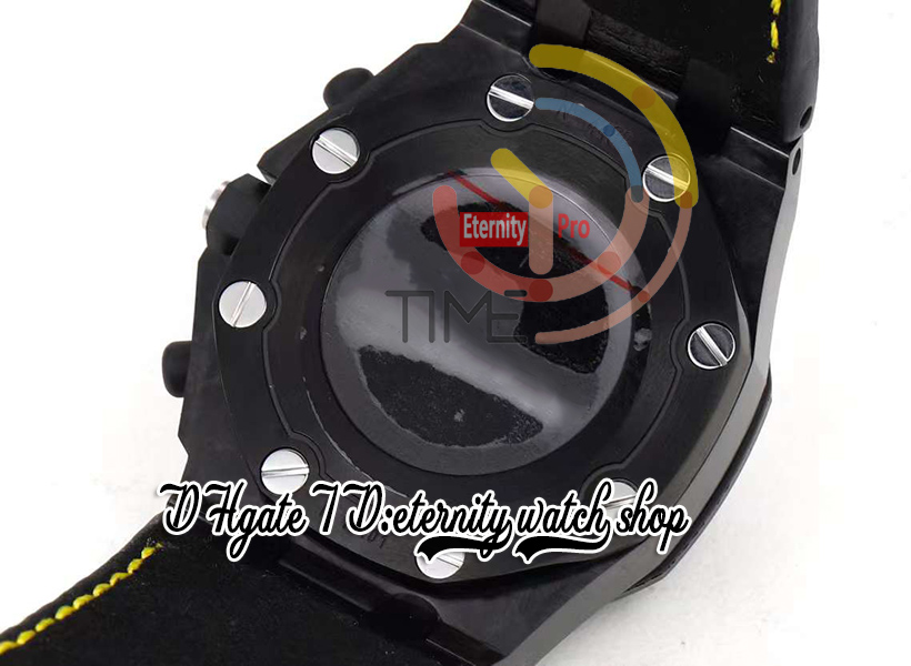 JJF 2617 Bumblebee A3126 Cronografo automatico da uomo Orologio da 42 mm con cassa in carbonio forgiato Quadrante nero strutturato Cinturino in caucciù giallo Super Edition Eternity Orologi da polso