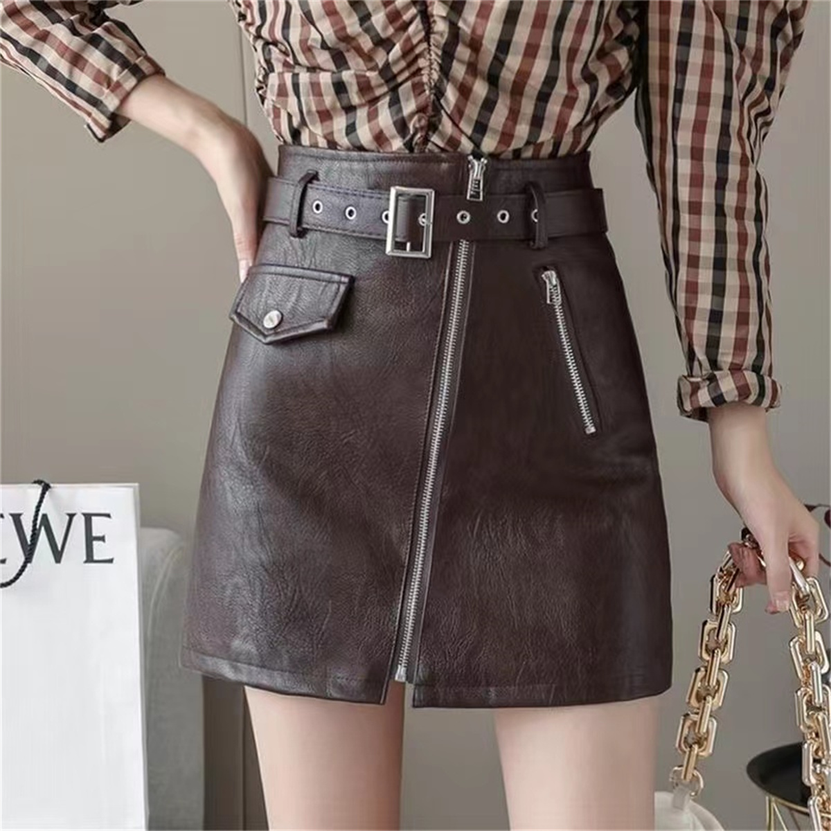 Mode femmes jupes taille haute en cuir PU robes rivets patchwork sexy shorts jupe crayon botte grande taille jupe robes trapèze fête club pantalon vêtements