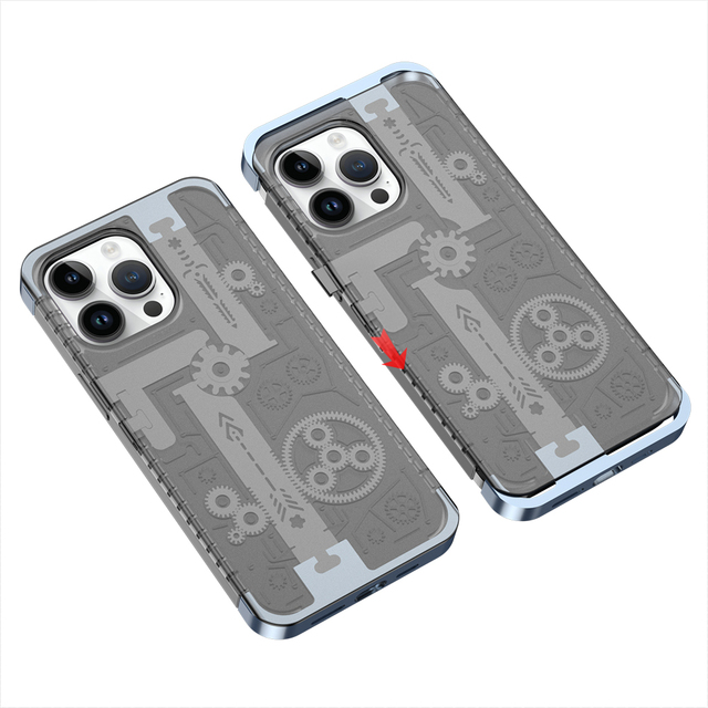 Matte Metal Camera Protection Phone Case Hard Mechanical Gear Transparent Back Cover For iPhone 14 13 12 Pro Max 13Pro