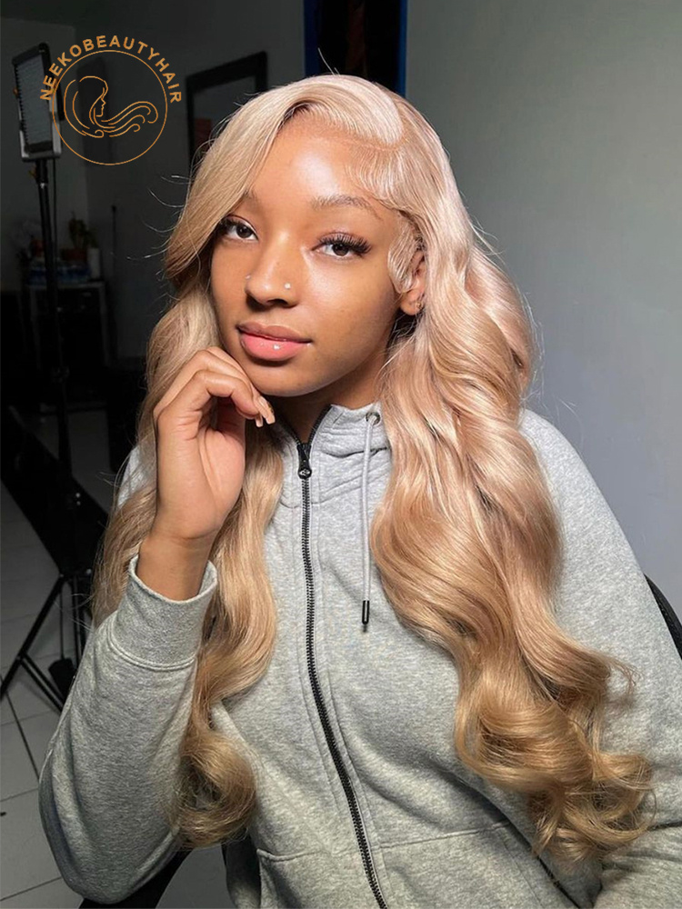 Perruque Lace Front Wig Body Wave naturelle, cheveux naturels, couleur blond miel 27, pre-plucked, 13x6, transparente HD, pour femmes