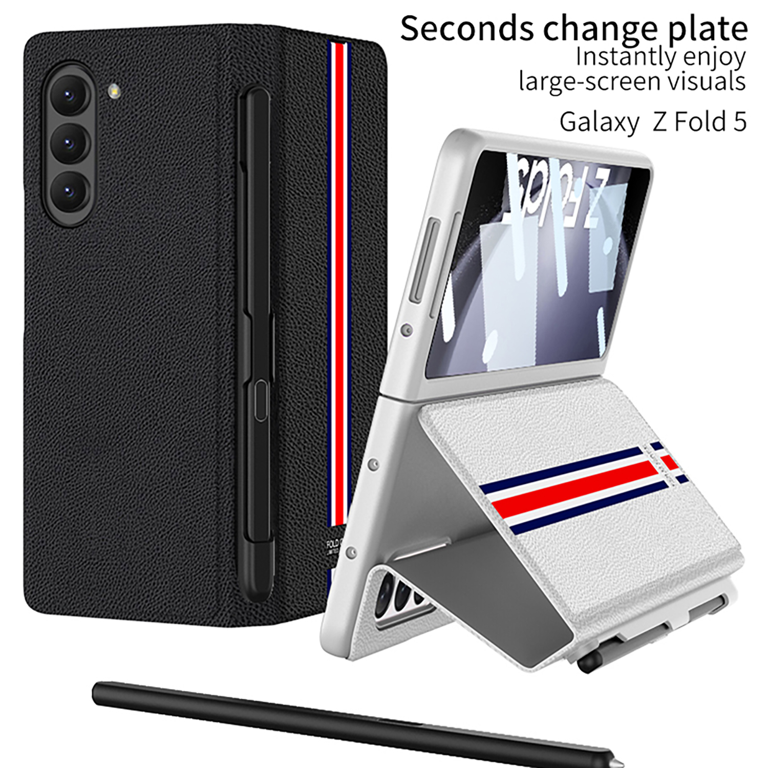 Portafoglio in pelle Samsung Galaxy Z Fold 5 Custodia Flip Book Pen Slot Staffa Pellicola protettiva Cover schermo
