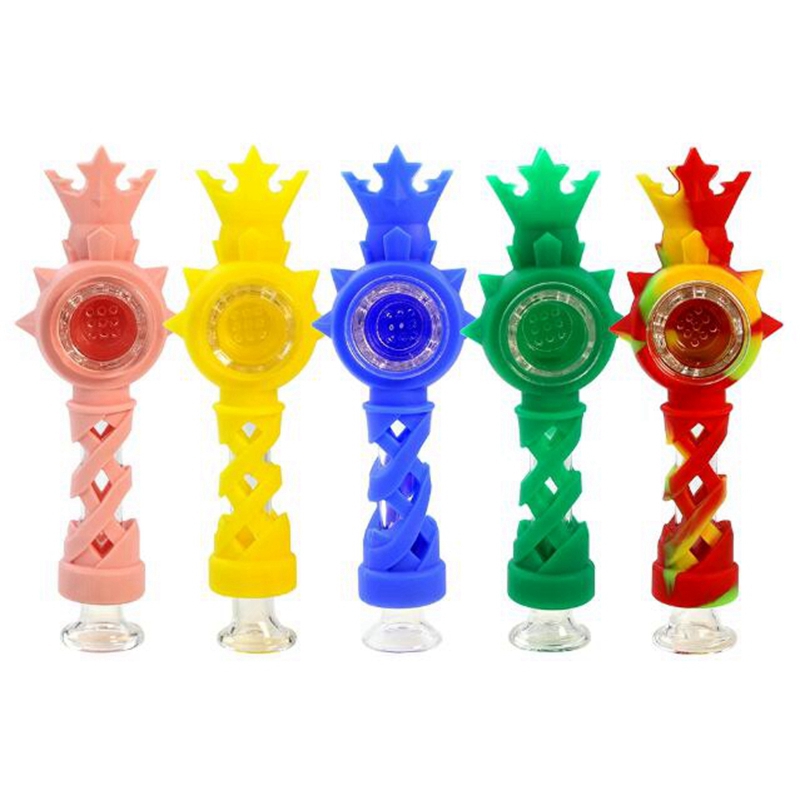 Tubos de silicone coloridos Crown Design Estilo Filtro de vidro Nineholes Screen Bowl Portátil Removível Inovador Erva Tabaco Cigarro Titular Fumar Handpipes DHL