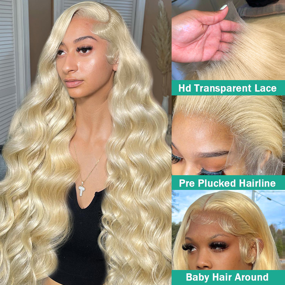 30 -дюймовая бразильская медовая блондинка 613 волна тела 13x6 HD прозрачный кружевной парик 13x4 кружевные парики с передним человеческими волосами для женщин