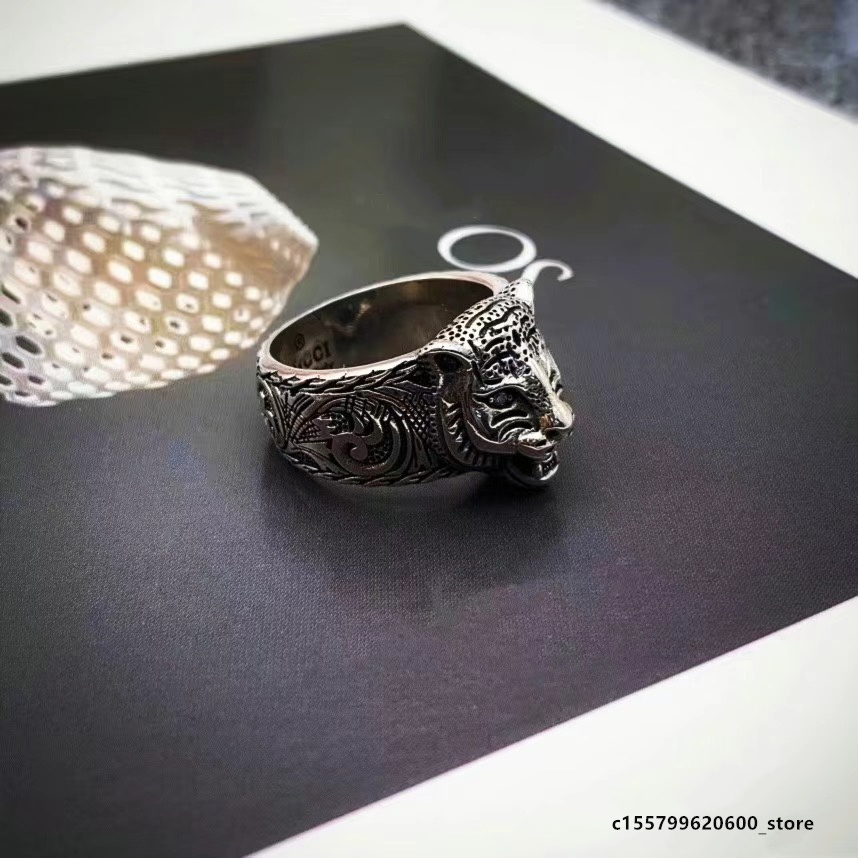 925 Sterling Silver CD Rings män Kvinnor Luxur Designer Jewelry Vintage Charm G Double Ring Tiger Geometric Carving Ghosts Ggrings Brand Accessories Birthday Present