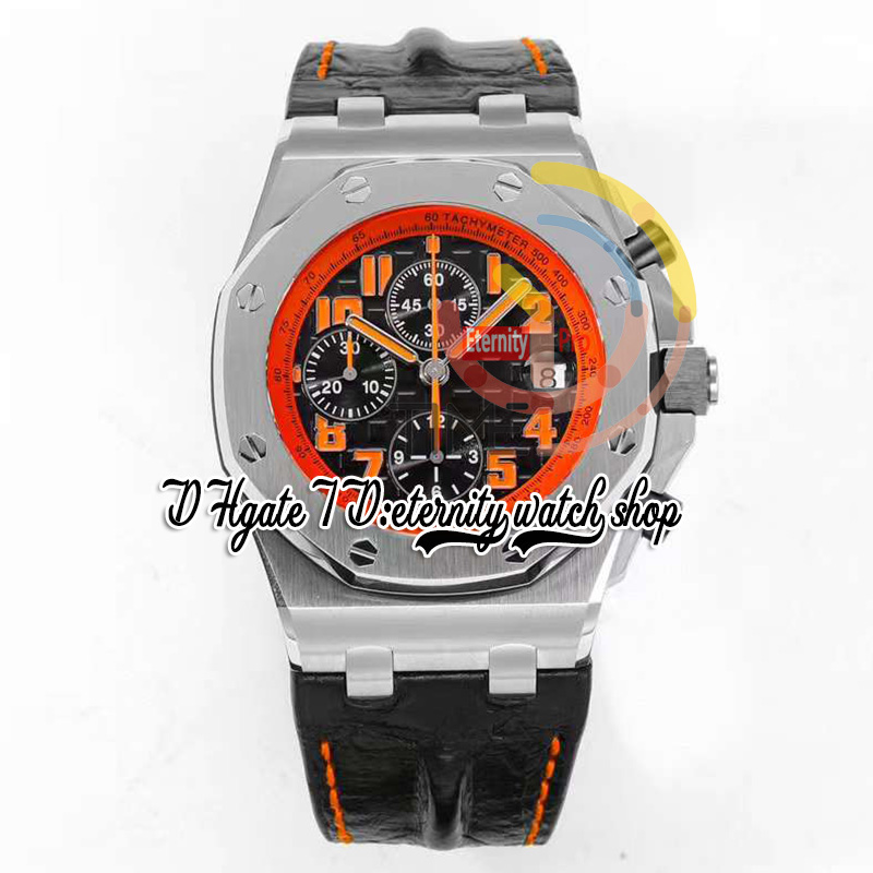 JJF 2647 Vampire A3126 Chronograph Automatic Mens Watch 42mm Steel Case Black Textured Dial Number Markers Leather Strap Red Line Super Edition eternity Wristwatch