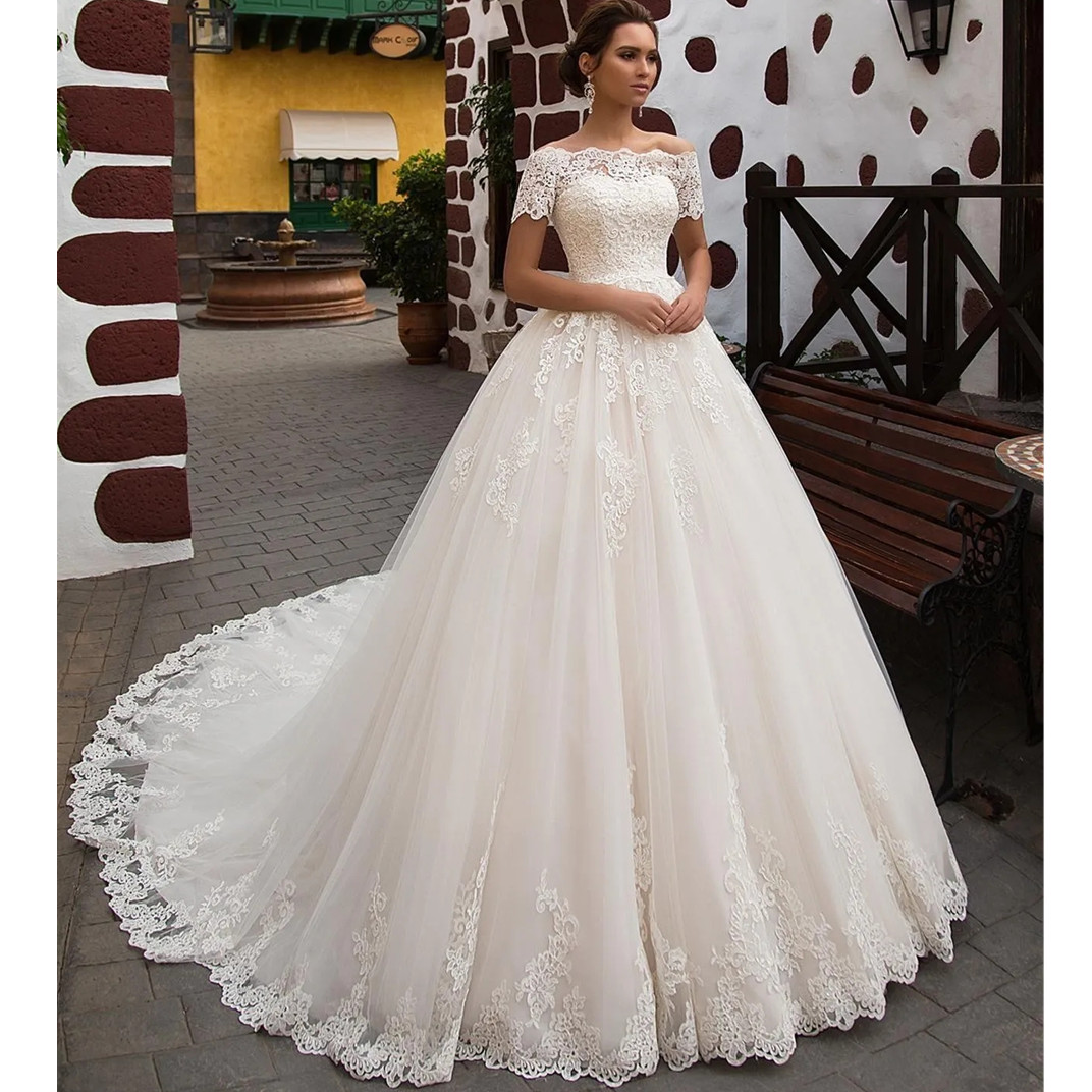 Vintage Arabic Plus Size Princess Wedding Dresses Lace Country Bridal Gowns Appliques Off-Shoulder Vestido de Novia Bridal Dress