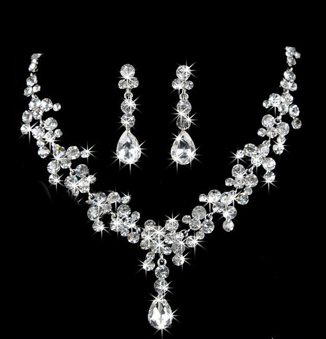 Ensemble de boucles d'oreilles et collier de mariée, chaîne, accessoires de collier, couronne, boucles d'oreilles, ensemble de bijoux de mariage, trois pièces