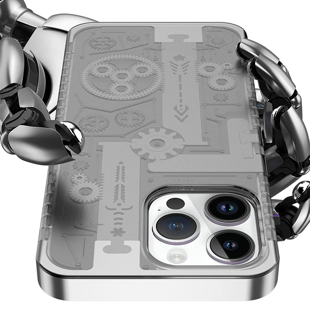 Matte Metall Kamera Schutz Handyhülle Hard Mechanical Gear Transparente Rückseite für iPhone 14 13 12 Pro Max 13Pro