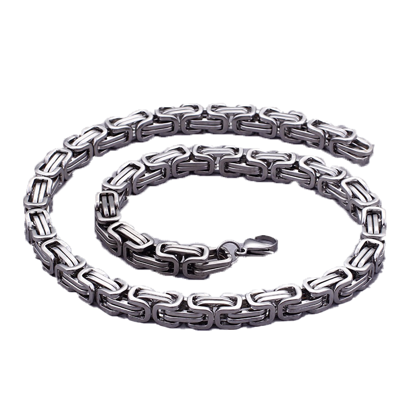 Bracciale con collana a catena bizantina re in acciaio inossidabile argento largo 5mm6mm8mm Gioielli da uomo fatti a mano9370200