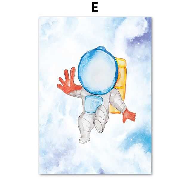 Canvas Målningsnummer Alfabetet Cartoon Astronaut Rocket Space Affischer and Prints Wall Art Wall Pictures Kids Boy Bedroom vardagsrum Dekor gåva No Frame WO6