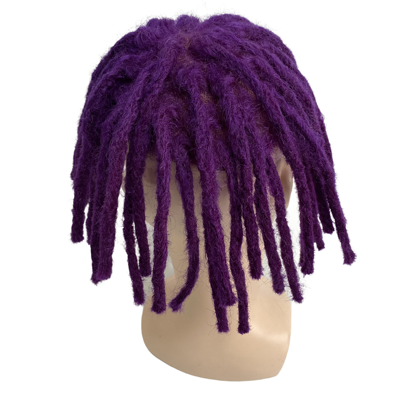 8 polegadas substituição de cabelo humano virgem europeu cor roxa dreadlocks cabelo masculino peruca 8x10 unidade de renda completa para homens negros