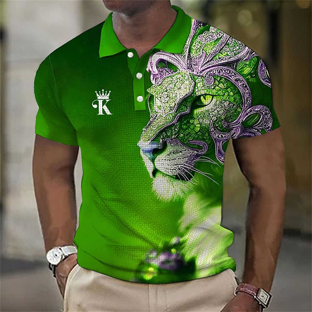 Animal Hommes Polo Chemise 3d Lion Impression Casual Quotidien Revers Tops T-shirts Bête Féroce T-shirt Pour Homme Vêtements D'été Manches Courtes HKD230825