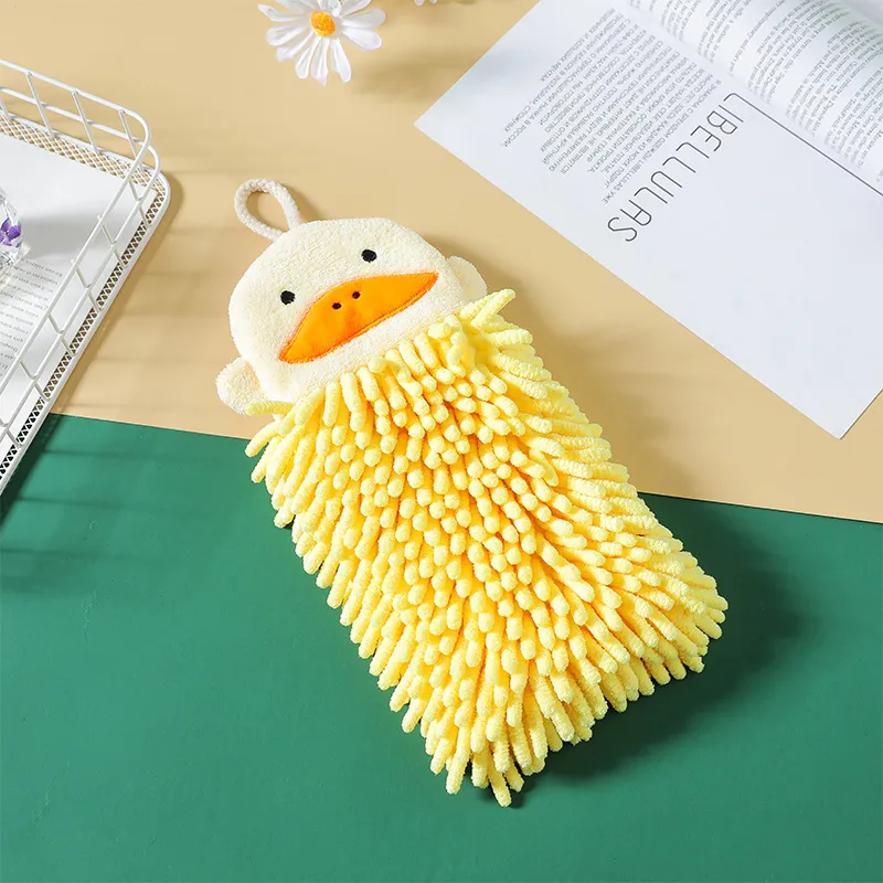 Chenille toalha de mão estilo pendurado bonito dos desenhos animados animal mão bola limpando cozinha doméstica crianças bordado toalha absorvente de água do banheiro 828