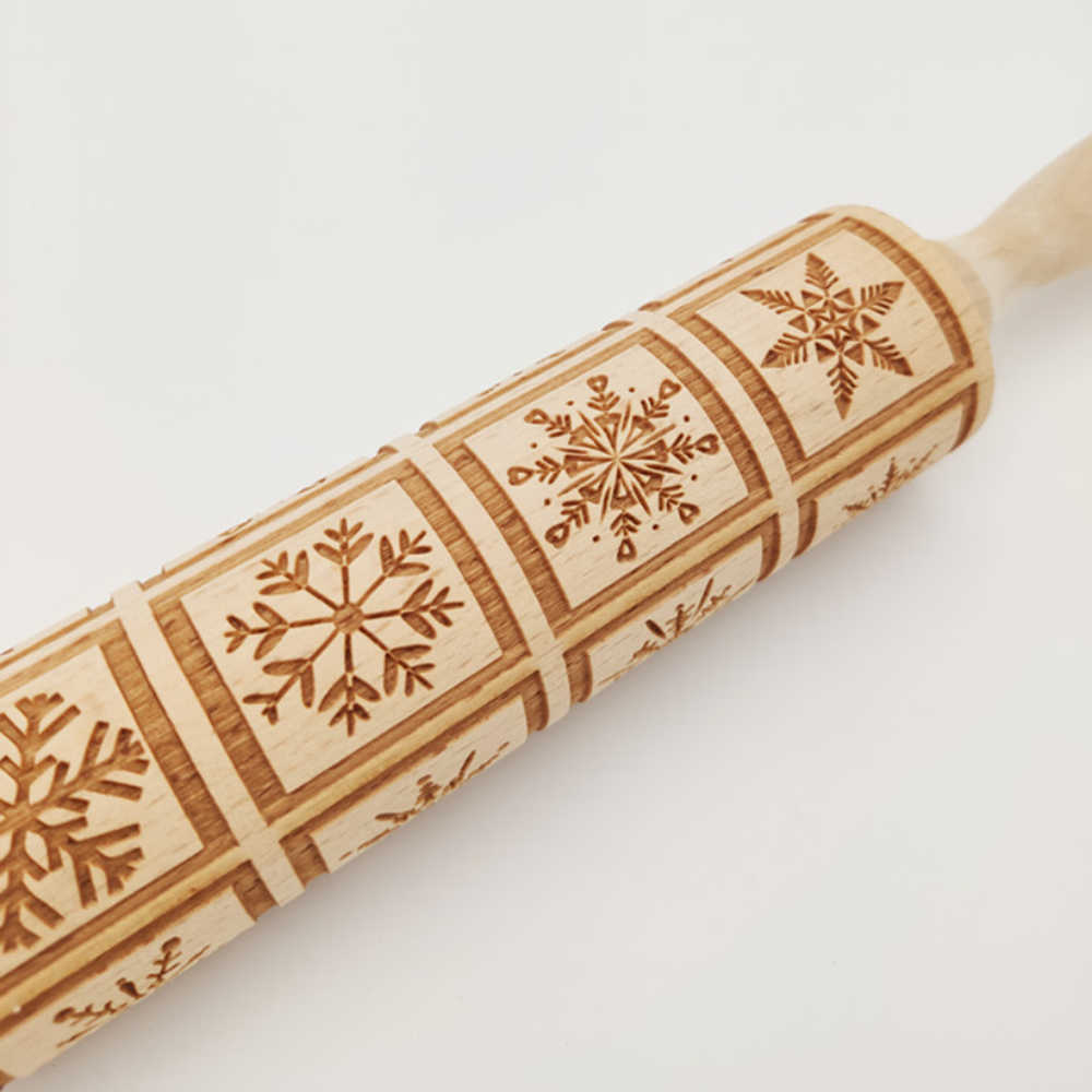 Christmas Rolling Pin With Pattern Snowflake Snowman Wooden Rolling Embossing Baking Cookies Biscuit Fondant Cake Pattern Roller HKD230828