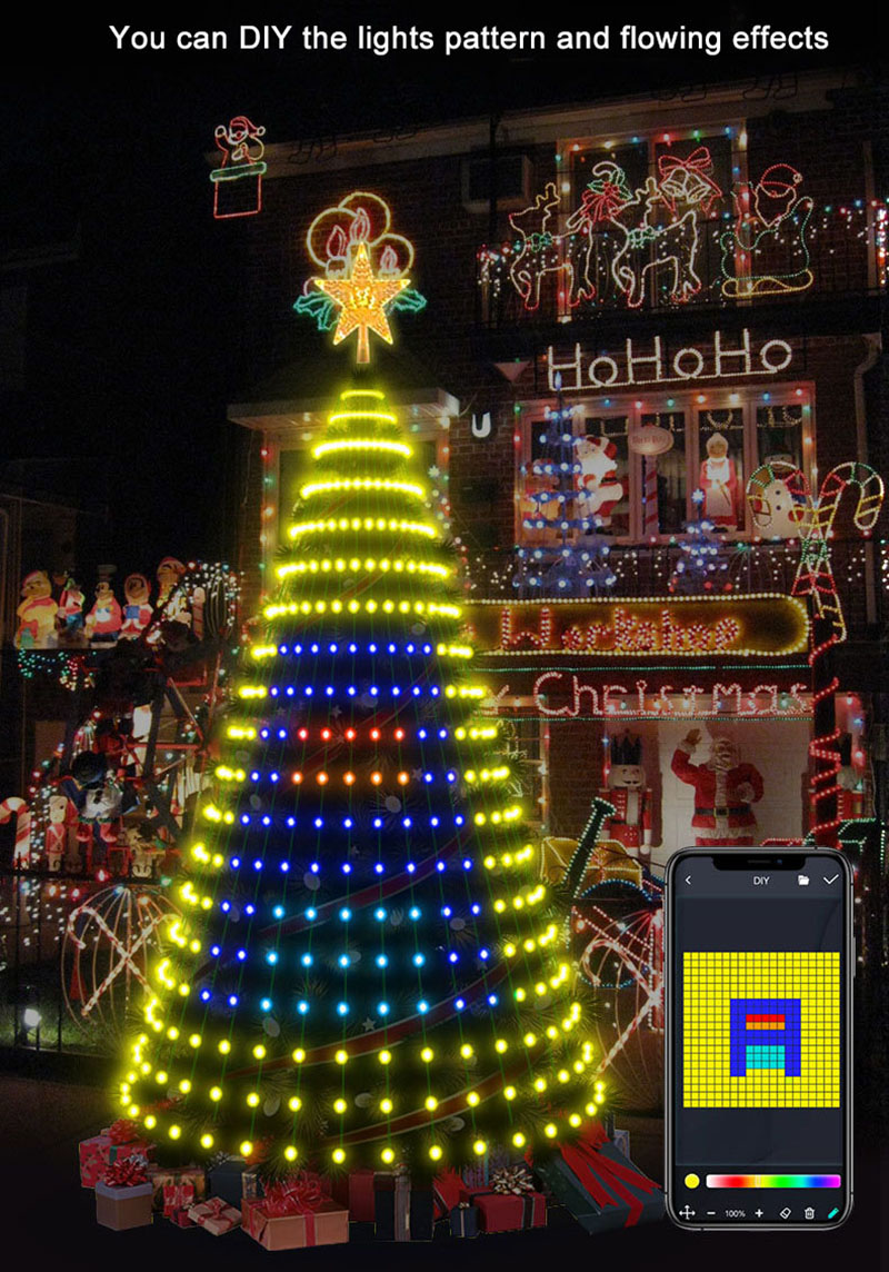 APP Intelligente Weihnachtsbaumbeleuchtung RGBIC Kegelturmform Farbwechsel Bunte LED-Lichterkette Urlaubsdekoration