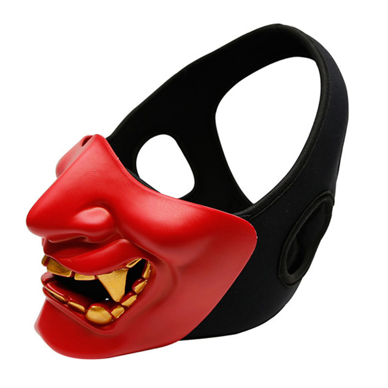 Maski imprezowe kostium Halloween Cosplay Half Face Zła demon Grimace Kabuki samurai Prajna Hannya Oni taktyczna maska