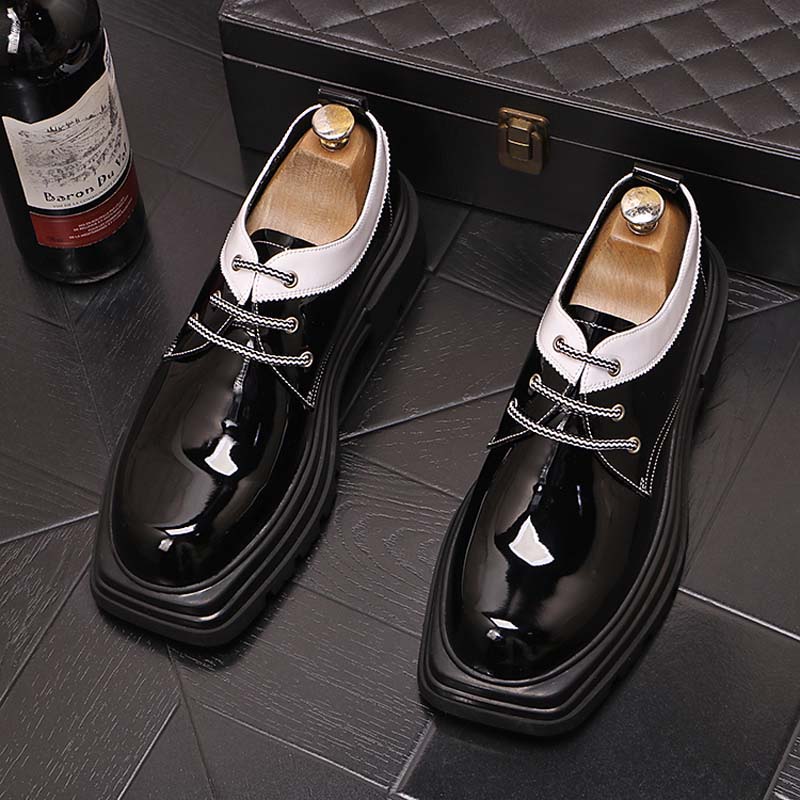 New Men British Trend Charm Mixed Color Height Increasing Shoes Square head Male Dress Wedding shoes