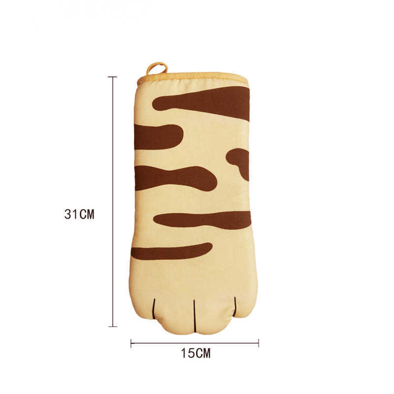 Non-slip Kitchen Gloves Cartoon Cat Paws Oven Mitts Long Cotton Baking Insulation Gloves Microwave Heat Resistant HKD230828