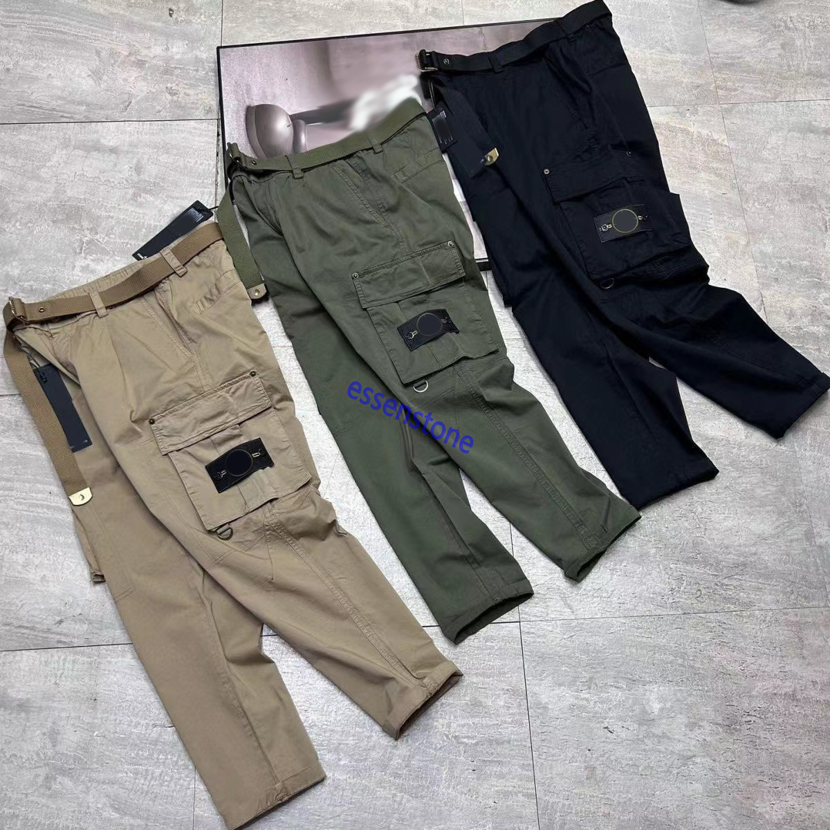 23-3 Yüksek Kaliteli Rozet Yamaları Erkekler Track Stone Pant Moda Mektuplar Taş Tasarımcı Jogger Pantolon Taş Kargo Pantolonları Fermuar Finek Uzun Spor Pantolonları 4 Renk 28-36