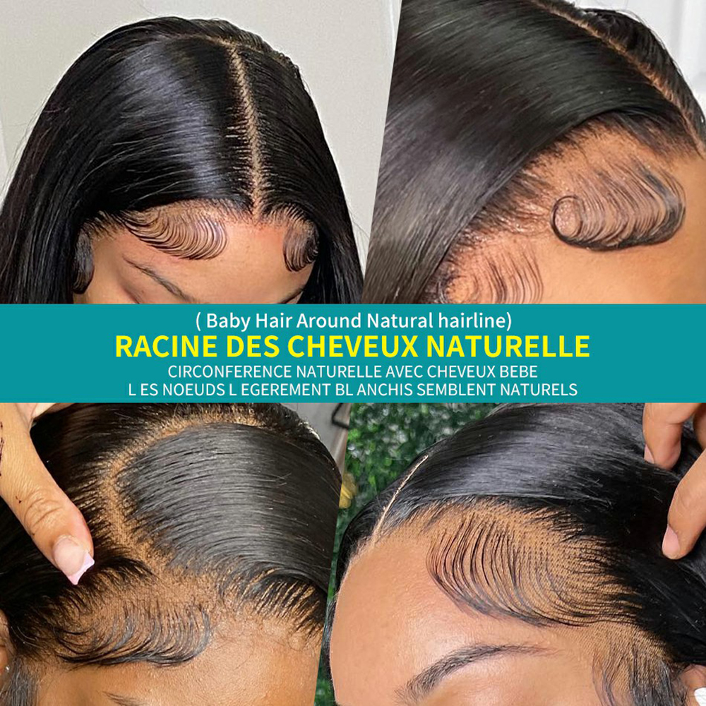 Perruque Lace Front Wig brésilienne naturelle, cheveux lisses, 13x4, 13x6, densité 180, 360, sans colle, pour femmes
